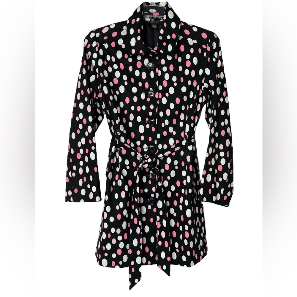 Donna Rae New York Black Pink White Polka Dots Lined‎ Jacket Womens 12 Pockets